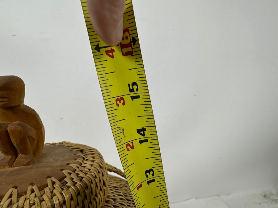 Vintage Carved Wooden Philippine Rice Basket With Woven Lid 11'W x 16'H [Photo 11]