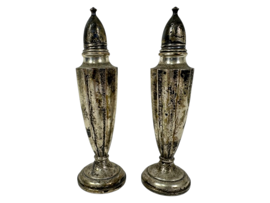 Vintage Sterling Silver Weighted Salt and Pepper Shakers With Decorative Fluting 6.5'H
