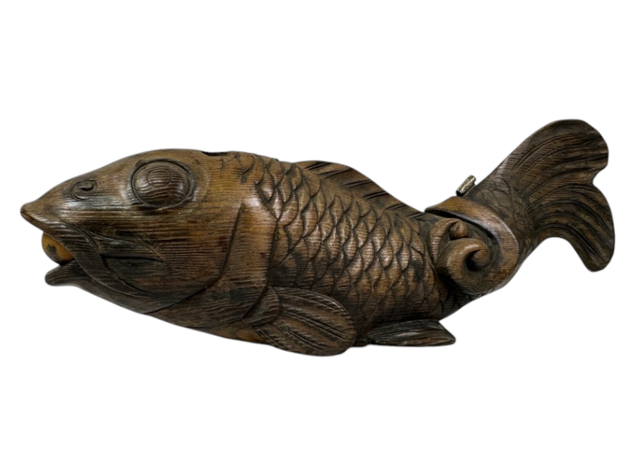 Japanese Carved Wooded Koi Fish Jizai Kagi 17'W