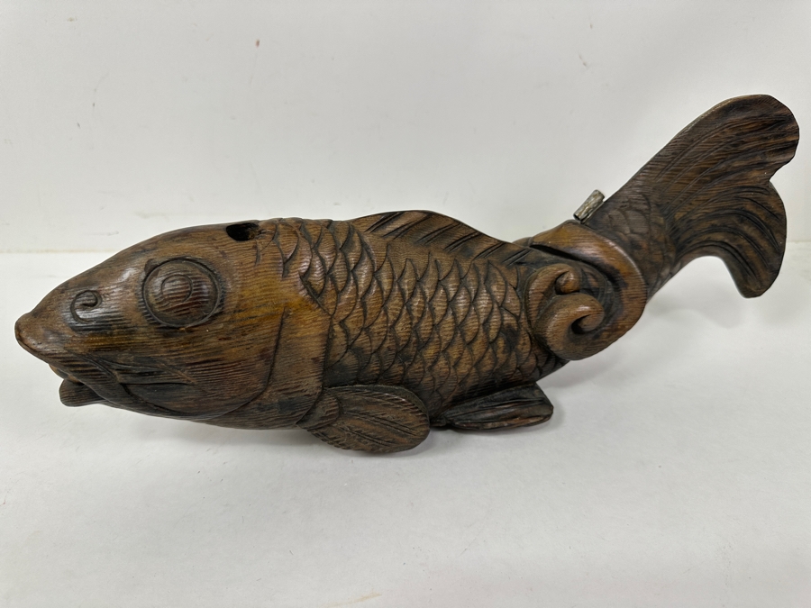 Japanese Carved Wooded Koi Fish Jizai Kagi 17'W [Photo 2]