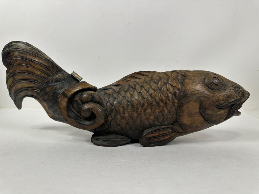 Japanese Carved Wooded Koi Fish Jizai Kagi 17'W [Photo 5]
