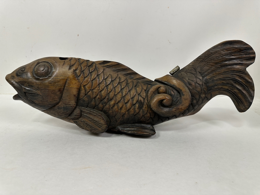 Japanese Carved Wooded Koi Fish Jizai Kagi 17'W [Photo 3]