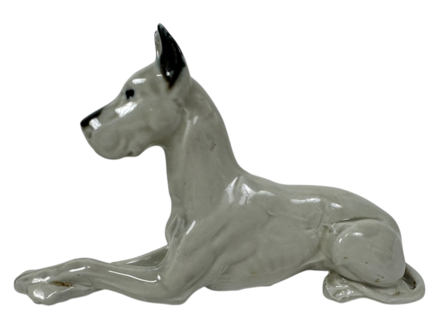 Vintage Signed Porcelain Great Dane Figurine 10'W