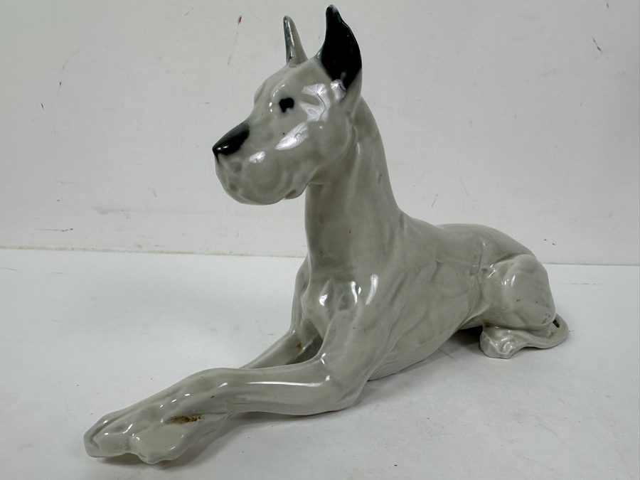 Vintage Signed Porcelain Great Dane Figurine 10'W [Photo 2]