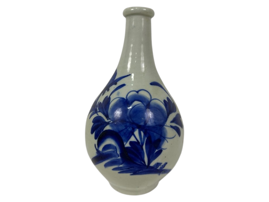 Vintage Japanese Hand-Painted Porcelain Vase / Sake Bottle 6'W x 11'H

