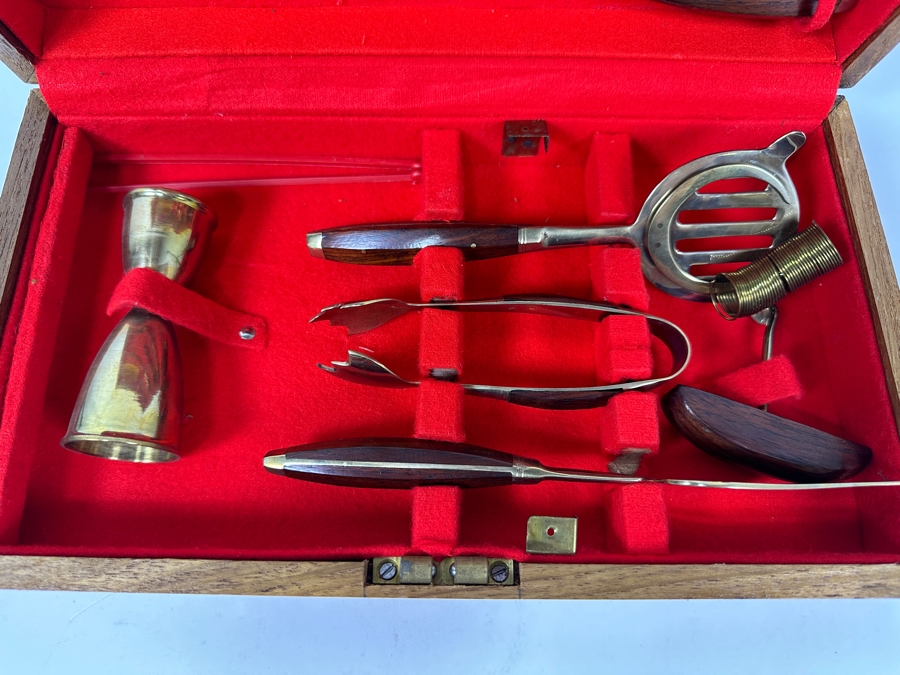 Mid Century Boon Jewelry Cocktail Set in Wooden Case with Jigger, Strainer, And Utensils [Photo 3]