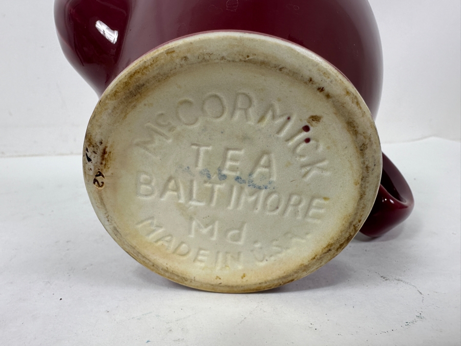Vintage Hall China Mccormick Tea Baltimore Burgundy 6-Cup Teapot Made in USA 6.5'H [Photo 4]
