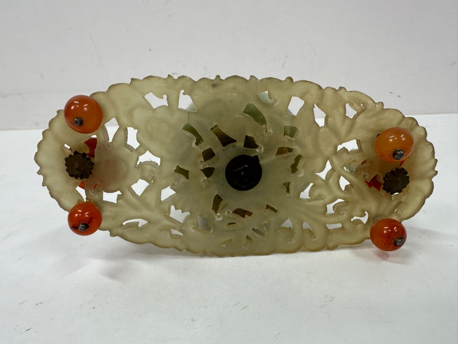 Vintage Chinese Carved Jade Brush Pot With Elephant Accents on Ornate Carved Base 5'W x 2.75'H [Photo 8]