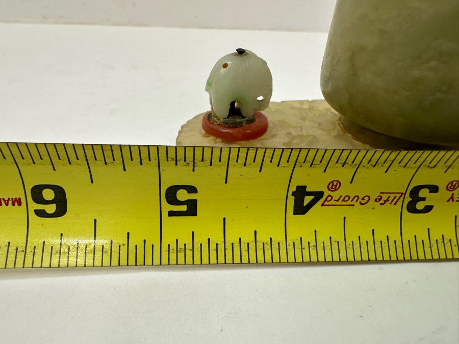 Vintage Chinese Carved Jade Brush Pot With Elephant Accents on Ornate Carved Base 5'W x 2.75'H [Photo 9]