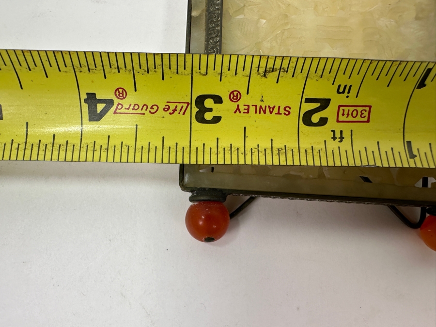 Vintage Chinese Ornate Carved Jade Screen With Picture Holder and Red Ball Feet 3'W x 3.25'H [Photo 8]