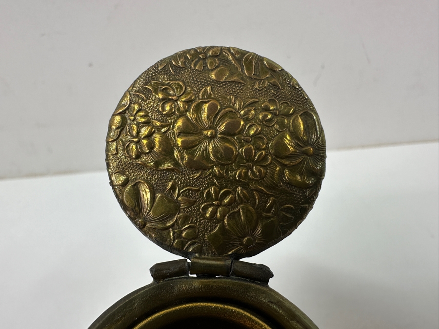 Vintage Chinese Jade Inkwell Set with Ornate Pen Holder And Decorative Lid Featuring Floral Motifs 5.25'W x 4'H [Photo 9]