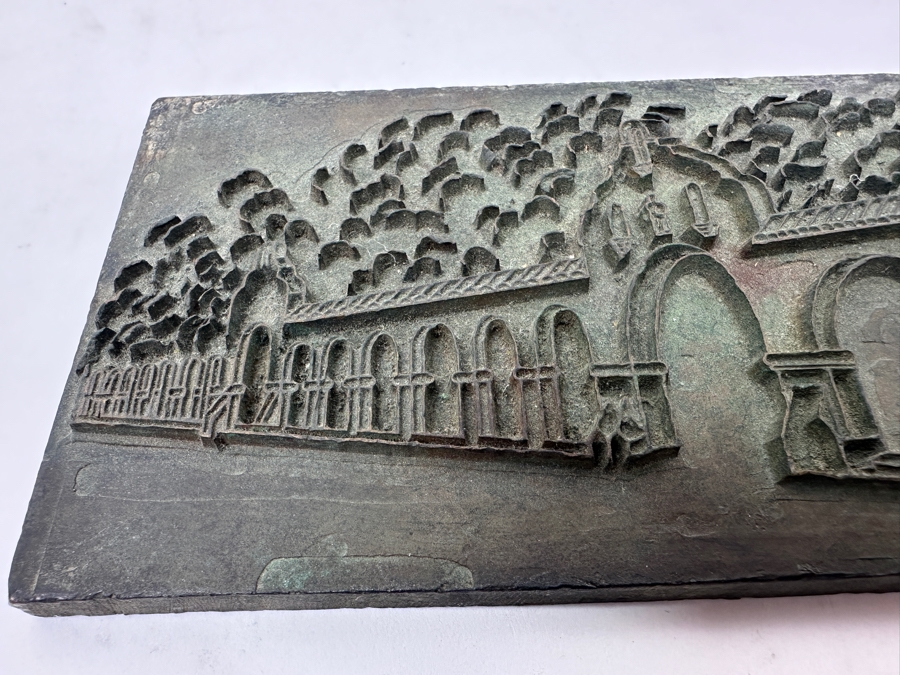 Vintage Metal Architectural Etching Plate of Mission San Juan Capistrano Showing Arches And Trees 1,711g [Photo 3]