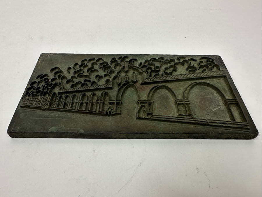 Vintage Metal Architectural Etching Plate of Mission San Juan Capistrano Showing Arches And Trees 1,711g [Photo 5]