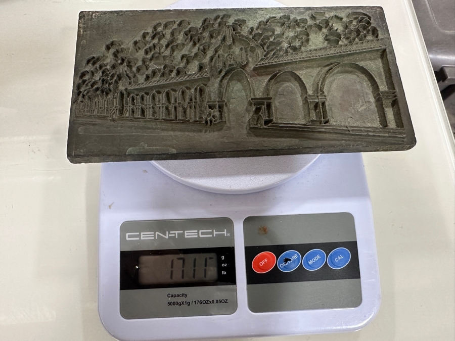 Vintage Metal Architectural Etching Plate of Mission San Juan Capistrano Showing Arches And Trees 1,711g [Photo 7]