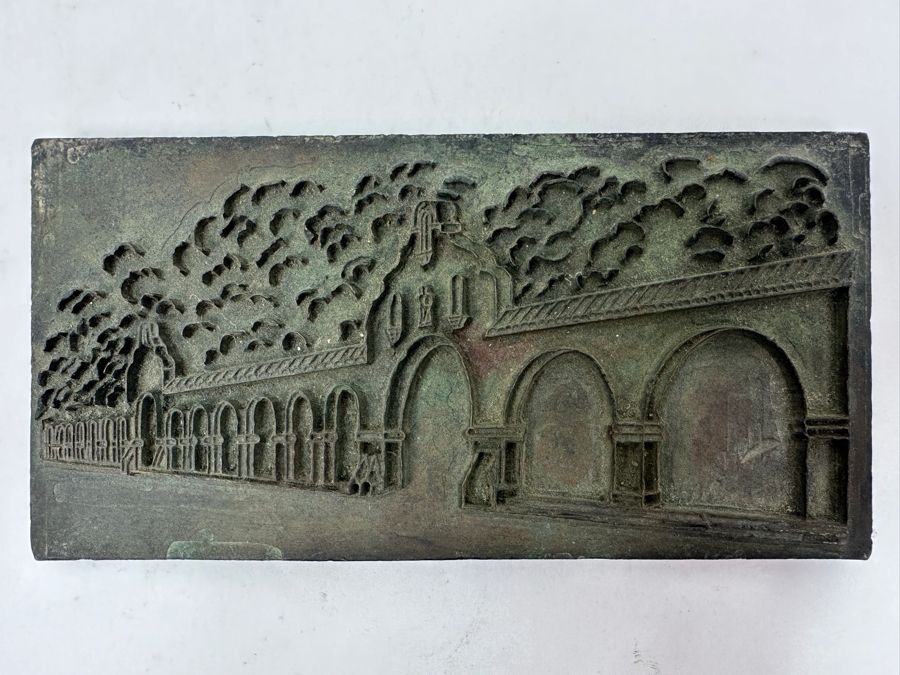 Vintage Metal Architectural Etching Plate of Mission San Juan Capistrano Showing Arches And Trees 1,711g [Photo 2]