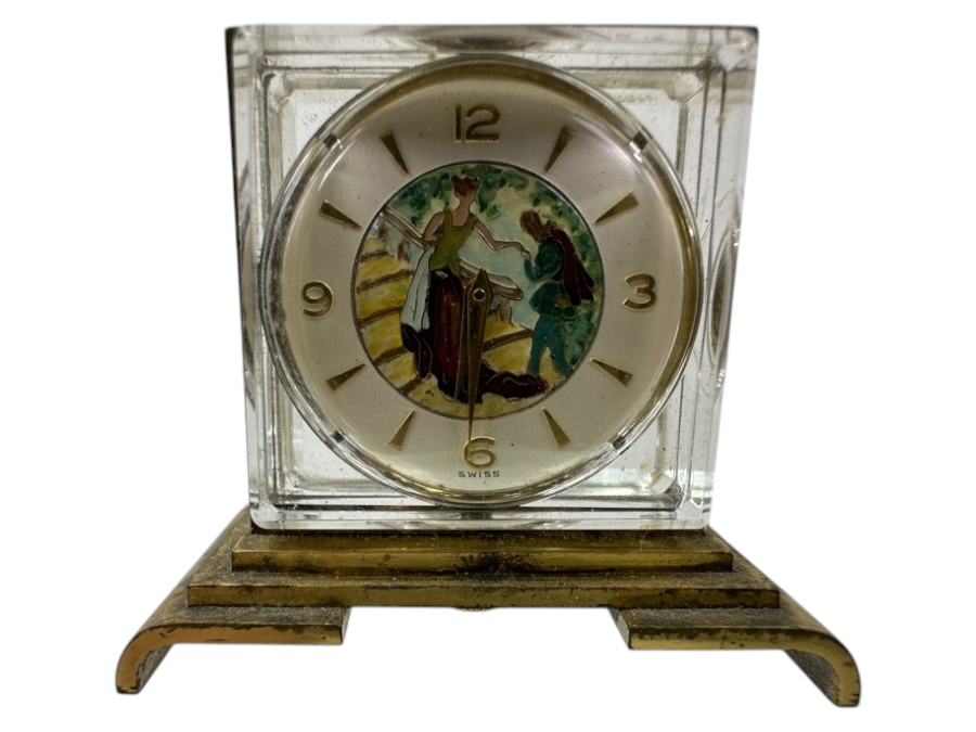 Vintage Home Watch Co Swiss Crystal Desk Clock with Enamel Dial 1.75'W x 1.5'H
