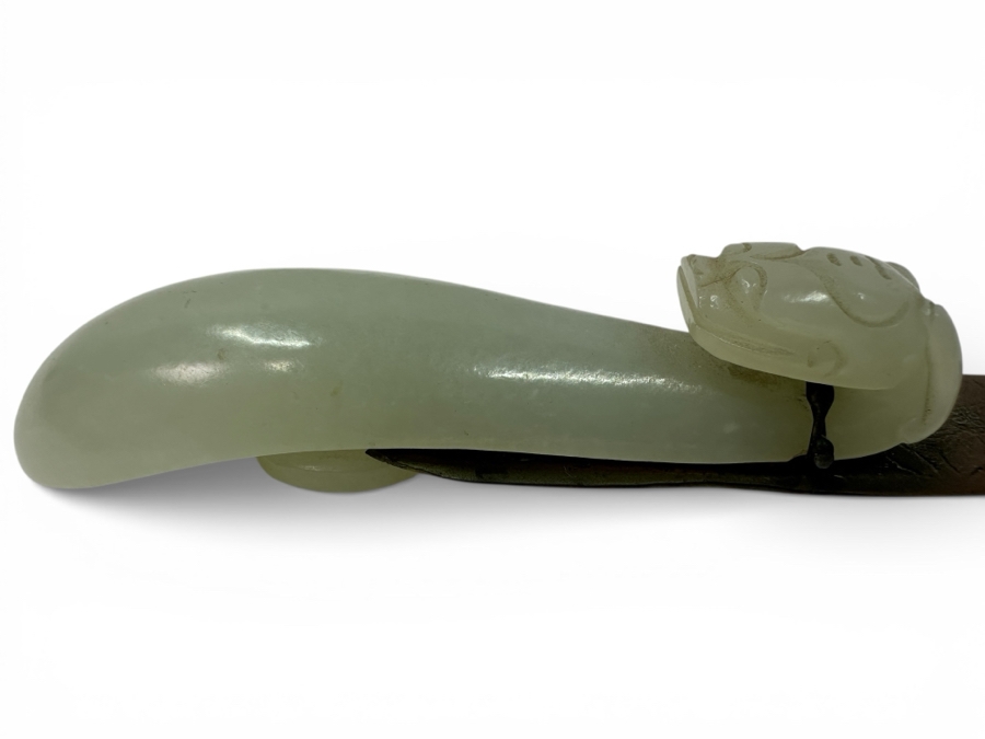 Antique Chinese Jade Belt Hook Made into Letter Opener with Dragon Head Handle 8'L [Photo 2]