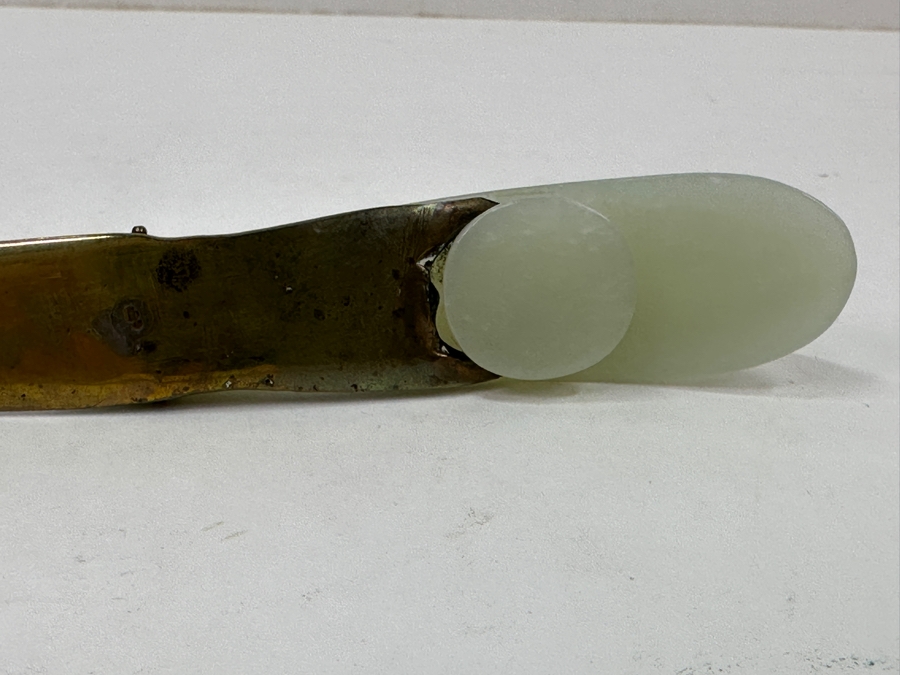 Antique Chinese Jade Belt Hook Made into Letter Opener with Dragon Head Handle 8'L [Photo 8]