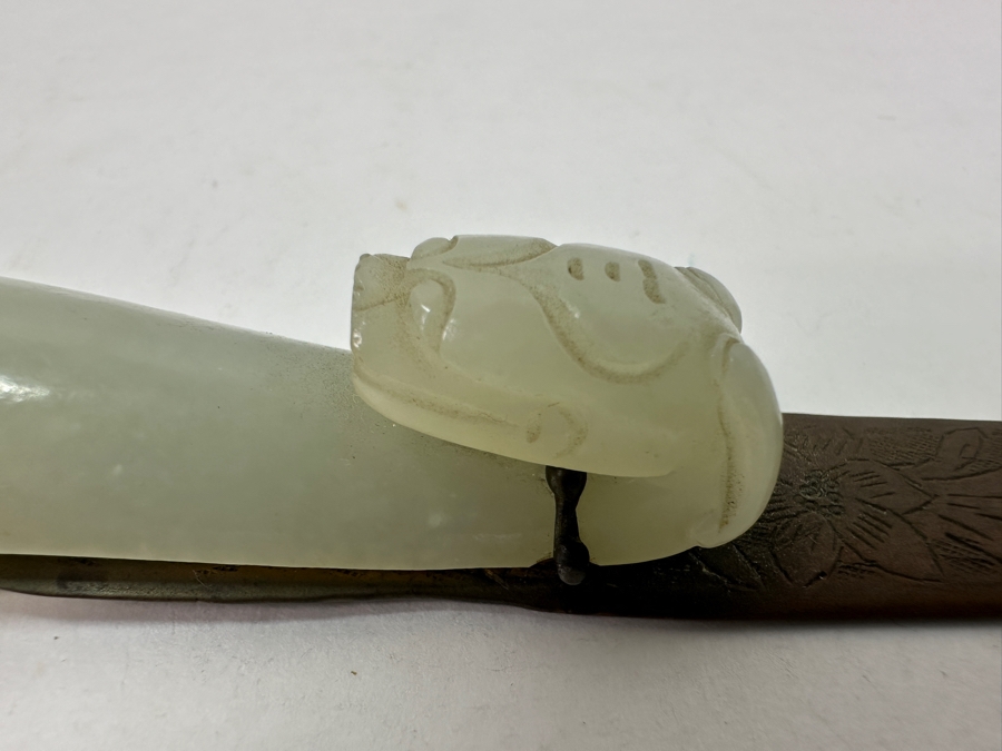 Antique Chinese Jade Belt Hook Made into Letter Opener with Dragon Head Handle 8'L [Photo 4]