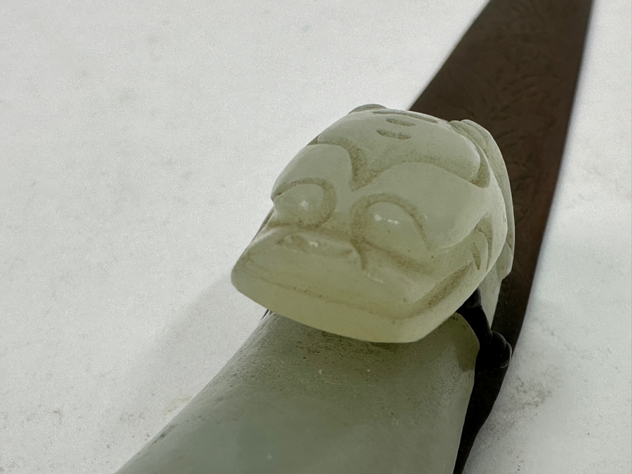 Antique Chinese Jade Belt Hook Made into Letter Opener with Dragon Head Handle 8'L [Photo 6]