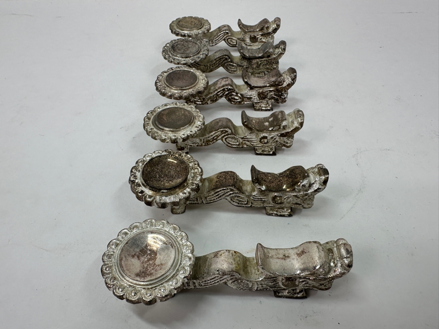 Set Of 6 Ornate Silverplate Dragon Chopstick / Spoon Rests 4'L [Photo 2]