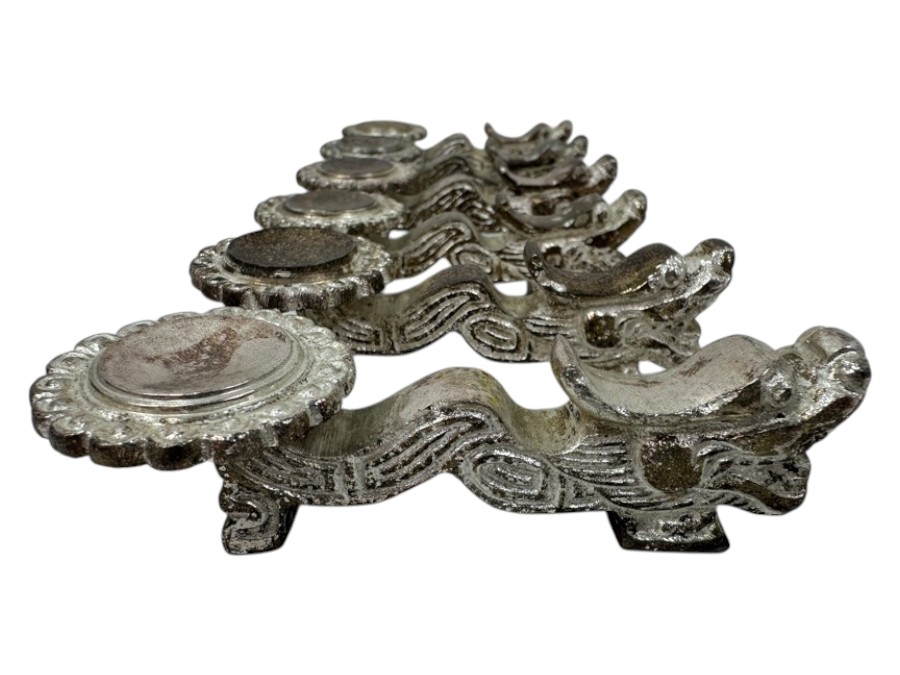 Set Of 6 Ornate Silverplate Dragon Chopstick / Spoon Rests 4'L
