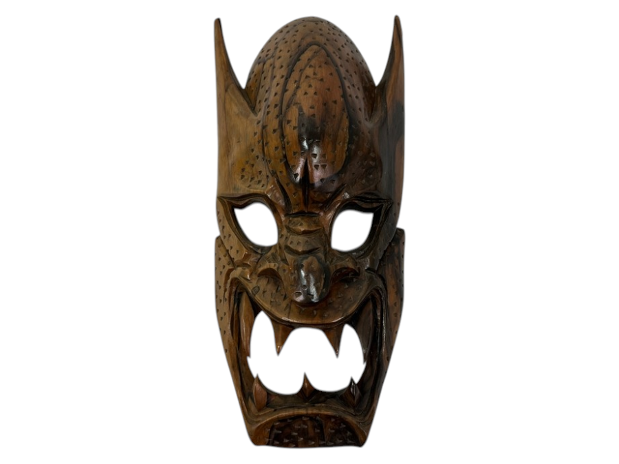 Vintage Philippine Hand-Carved Wooden Bakunawa (Sea Serpent) Dragon Mask 7.5'W X 16.5'H