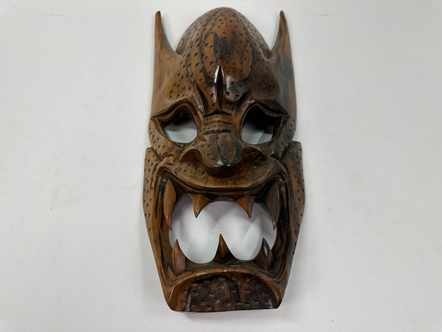 Vintage Philippine Hand-Carved Wooden Bakunawa (Sea Serpent) Dragon Mask 7.5'W X 16.5'H [Photo 4]