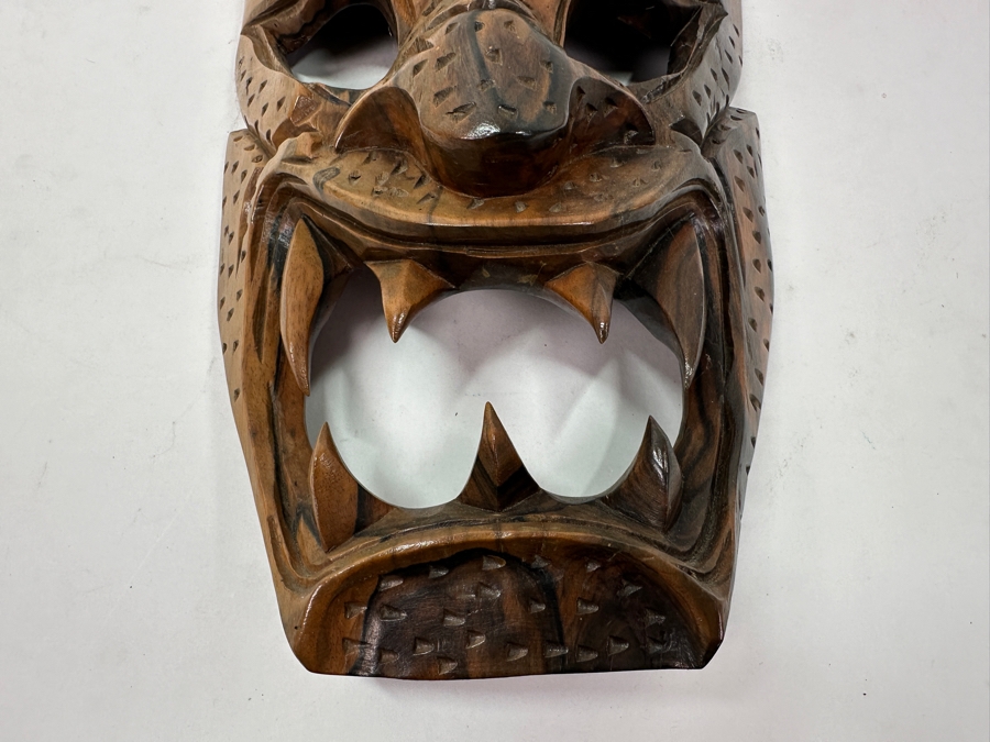 Vintage Philippine Hand-Carved Wooden Bakunawa (Sea Serpent) Dragon Mask 7.5'W X 16.5'H [Photo 2]