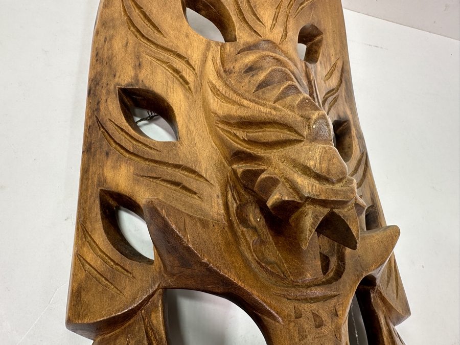 Vintage Philippine Hand-Carved Wooden Bakunawa (Sea Serpent) Dragon Mask 7.75'W x 19'H [Photo 3]