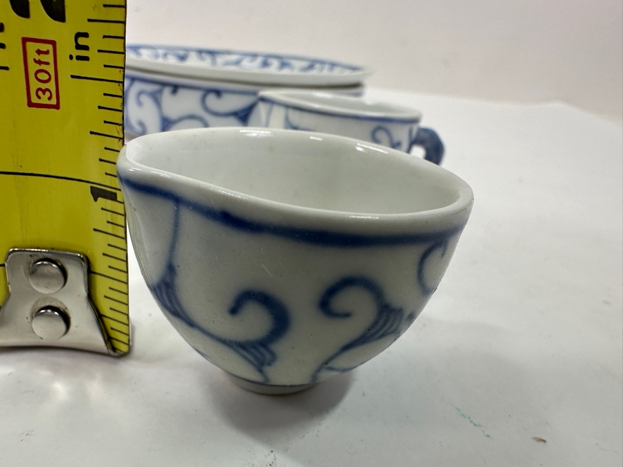 Vintage Chinese Miniature Porcelain Tea Set With Blue And White Floral Design, Guangxu Mark [Photo 11]