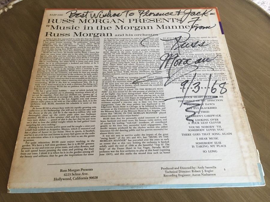 Russ Morgan - Music In The Morgan Manner - The Dunes Hotel - Las Vegas, NV - SIGNED [Photo 2]