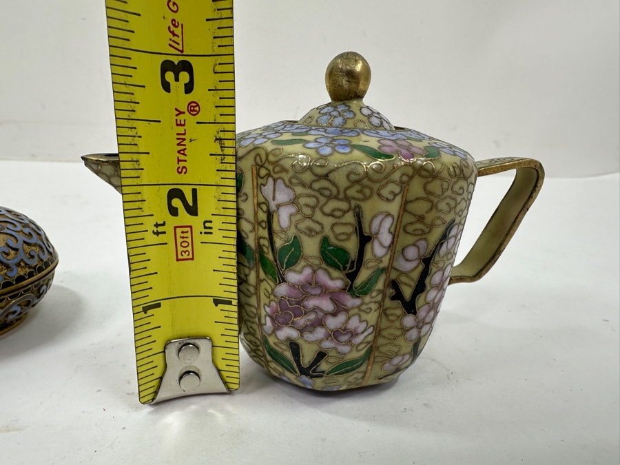 Vintage Miniature Cloisonné Teapot And Lidded Box With Intricate Floral Designs 1.5'H and 3'H [Photo 10]