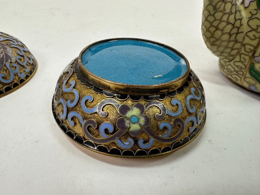 Vintage Miniature Cloisonné Teapot And Lidded Box With Intricate Floral Designs 1.5'H and 3'H [Photo 7]