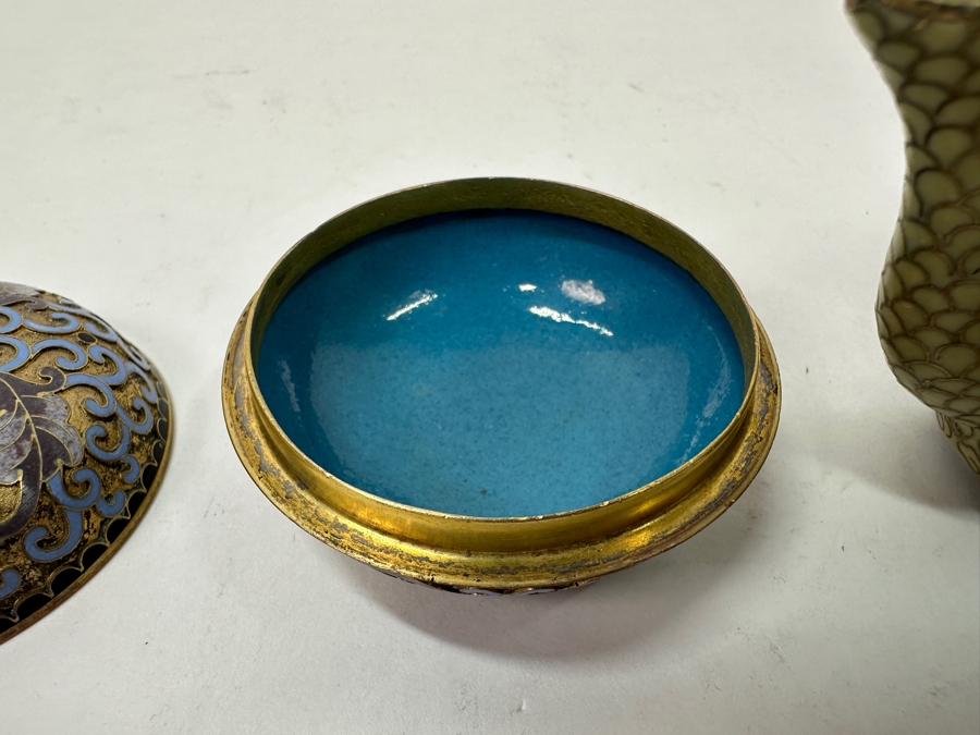 Vintage Miniature Cloisonné Teapot And Lidded Box With Intricate Floral Designs 1.5'H and 3'H [Photo 6]