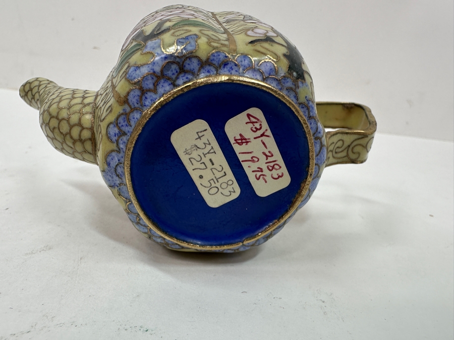 Vintage Miniature Cloisonné Teapot And Lidded Box With Intricate Floral Designs 1.5'H and 3'H [Photo 9]