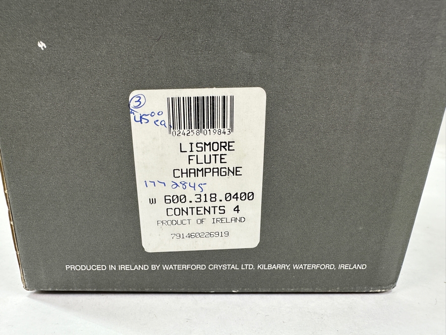New Set of (4) Waterford Crystal Lismore Champagne Flutes with Original Box 7.25'H [Photo 6]