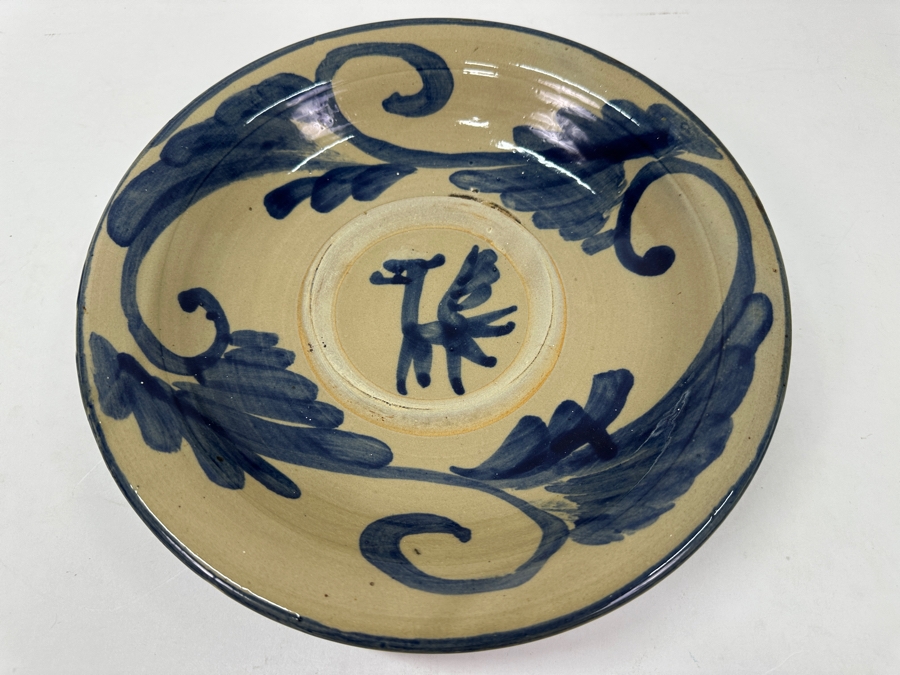 Hand-Painted Ceramic Bowl With Blue Floral Design 11'W x 2.5'H [Photo 2]