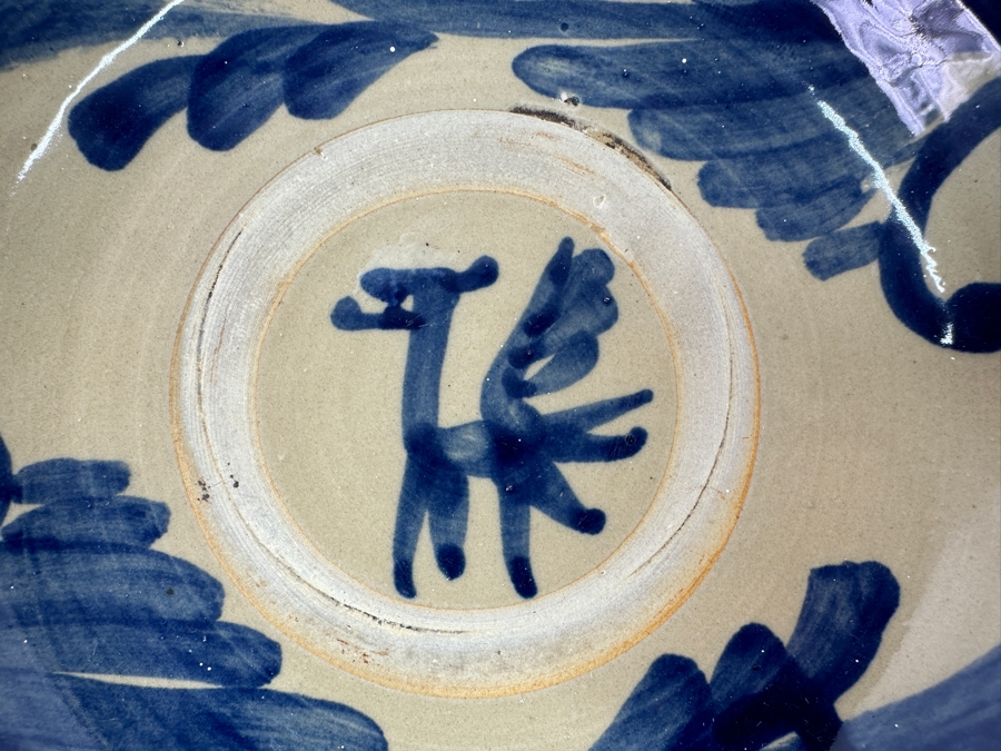 Hand-Painted Ceramic Bowl With Blue Floral Design 11'W x 2.5'H [Photo 3]