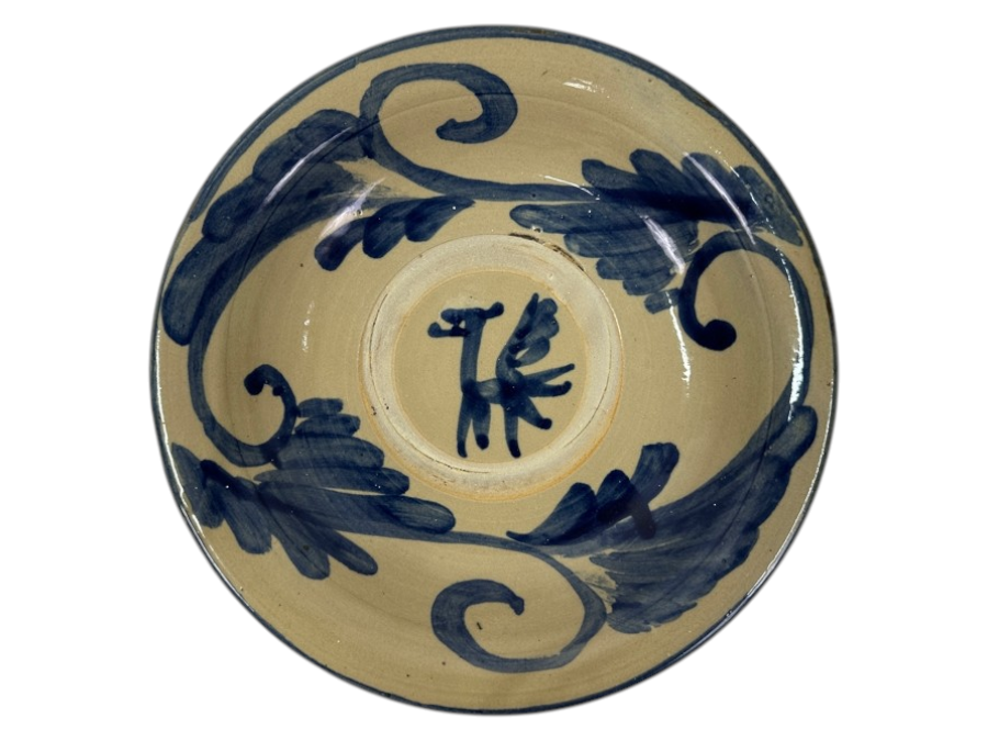 Hand-Painted Ceramic Bowl With Blue Floral Design 11'W x 2.5'H