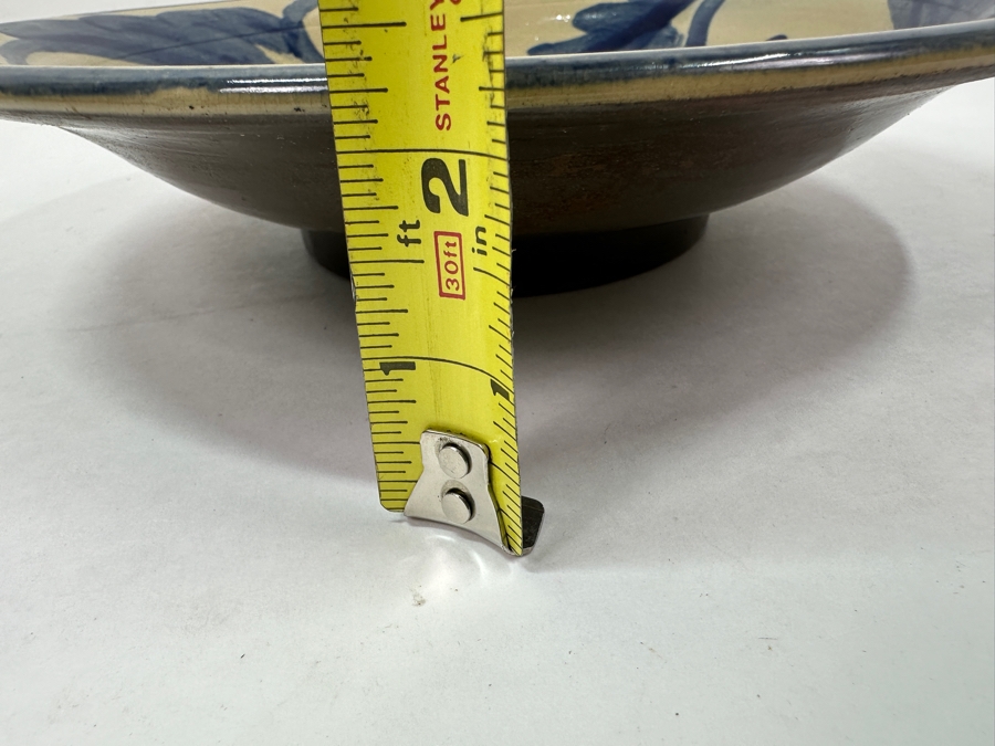 Hand-Painted Ceramic Bowl With Blue Floral Design 11'W x 2.5'H [Photo 7]