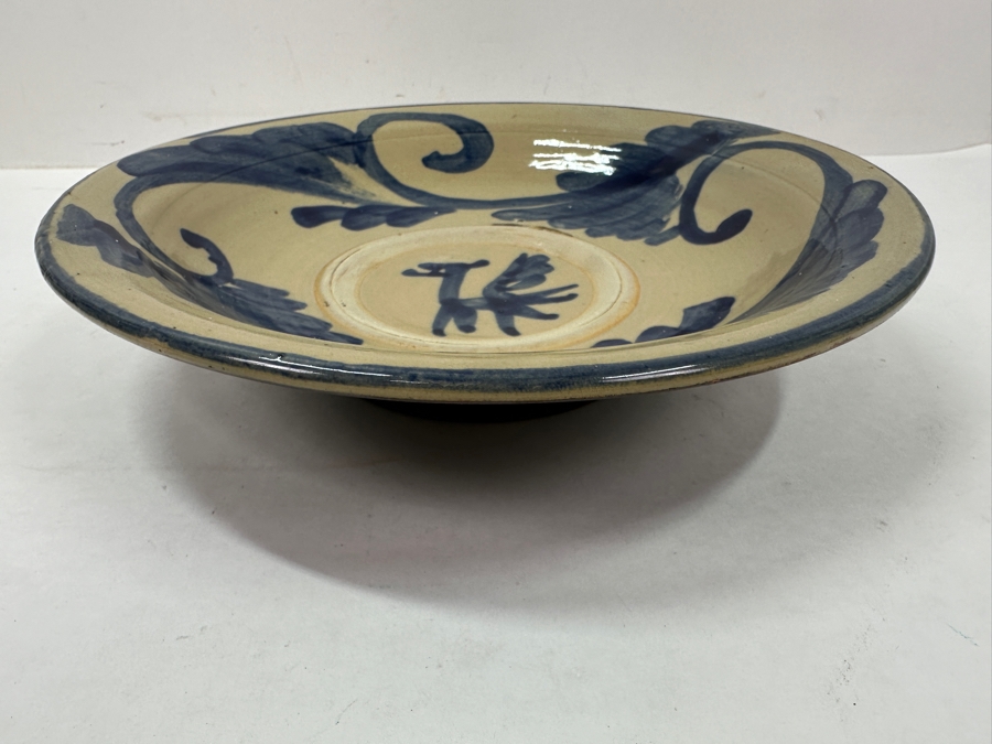 Hand-Painted Ceramic Bowl With Blue Floral Design 11'W x 2.5'H [Photo 4]