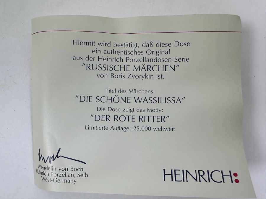 Heinrich Porcelain Round Trinket Box 'The Red Knight' by Villeroy & Boch Limited Edition To 25,000 With Original Box [Photo 8]