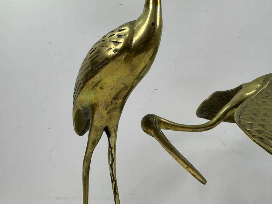 Pair Of Mid-Century Modern Solid Brass Crane Figurines 17.5'H and 12'H [Photo 6]