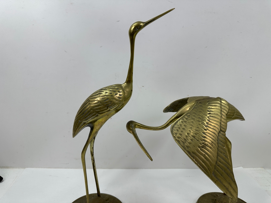 Pair Of Mid-Century Modern Solid Brass Crane Figurines 17.5'H and 12'H [Photo 4]