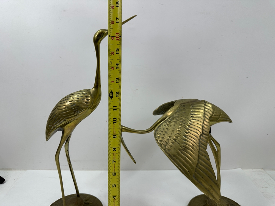 Pair Of Mid-Century Modern Solid Brass Crane Figurines 17.5'H and 12'H [Photo 8]