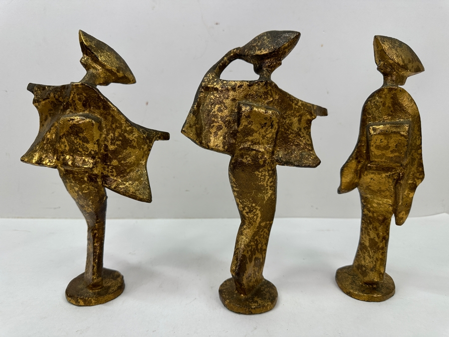 Set of (3) Mid-Century Modern Cast Iron Japanese Geisha / Awa Odori Dancer Figurines 9.5'H [Photo 4]