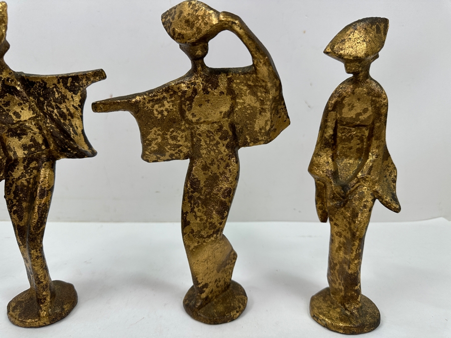 Set of (3) Mid-Century Modern Cast Iron Japanese Geisha / Awa Odori Dancer Figurines 9.5'H [Photo 2]