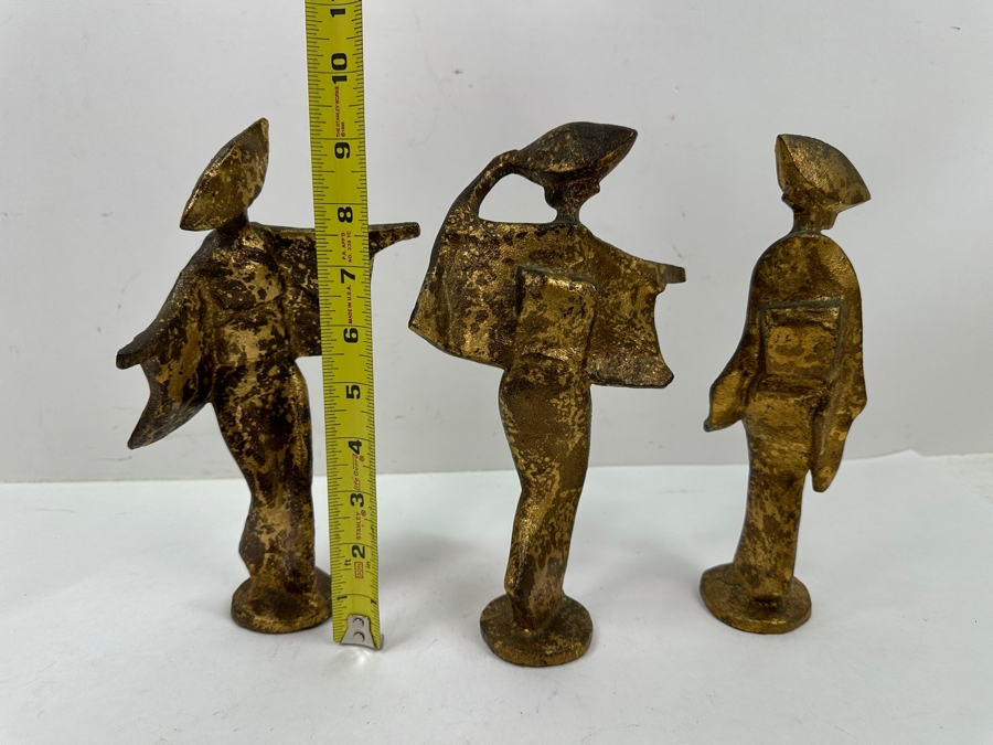 Set of (3) Mid-Century Modern Cast Iron Japanese Geisha / Awa Odori Dancer Figurines 9.5'H [Photo 6]