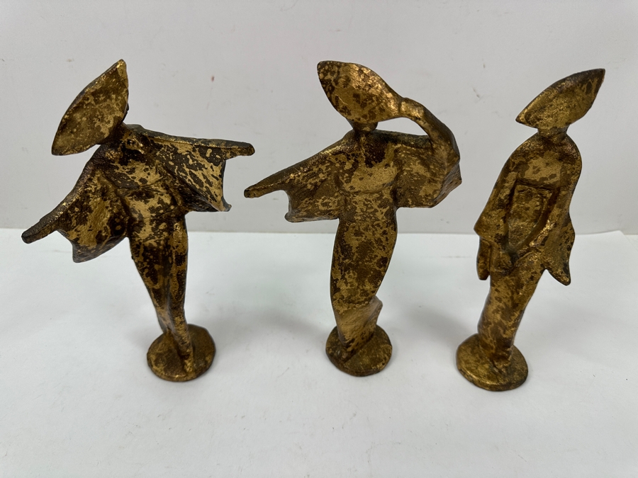 Set of (3) Mid-Century Modern Cast Iron Japanese Geisha / Awa Odori Dancer Figurines 9.5'H [Photo 3]